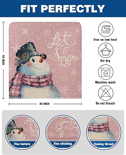 Miniatura 6 de Paquete de 4 fundas de respaldo de silla de Navidad con muñeco de nieve rosa para sillas de comedor, lavables y extraíbles, protector de silla