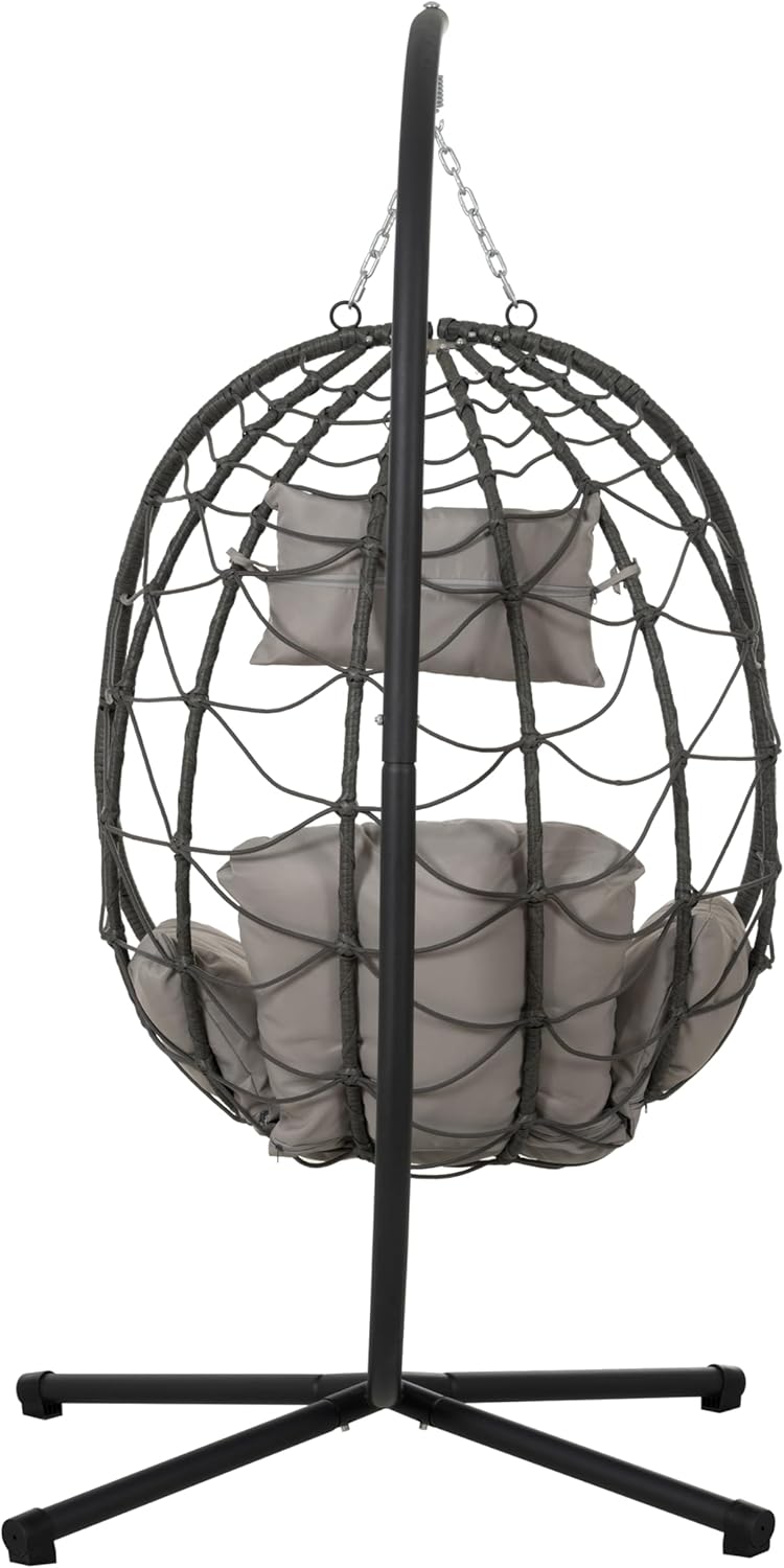 Outdoor Indoor Hanging Egg Chair with Stand - Wicker Rattan Swing Hammock Chair with UV Resistant Cushion, 350LBS Capacity for Patio, Garden, Bedroom, and Balcony