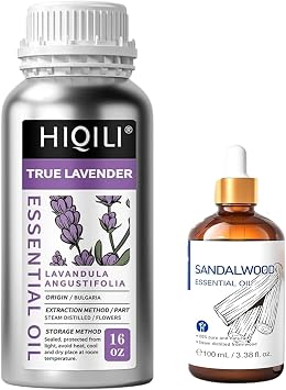 HIQILI 16 fl oz Lavender Essential Oil, 100ml Sandalwood Essential Oil, 100% Natural for Aromatherapy, Long-Lasting Scent for DIY Perfume