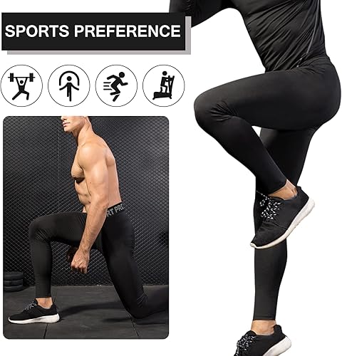 Miniatura 8 de Blaward Pantalones de compresión para hombre, mallas de compresión de una pierna para baloncesto, capri 34, leggings atléticos, capa base fresca y