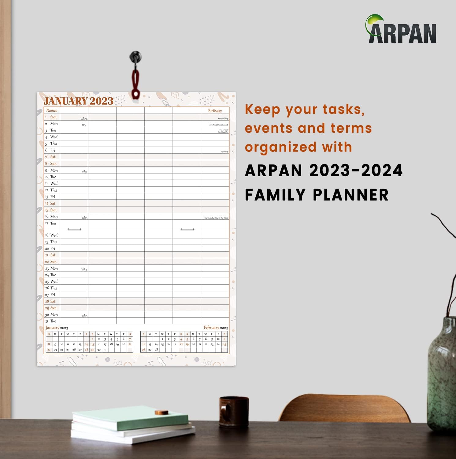 Arpan 2026 Monthly Family Calendar Appointment Planner - One Month to View Wall Calendar, Blue, 29 x 21 x 0.6 cm - A4 size When closed - Image 4