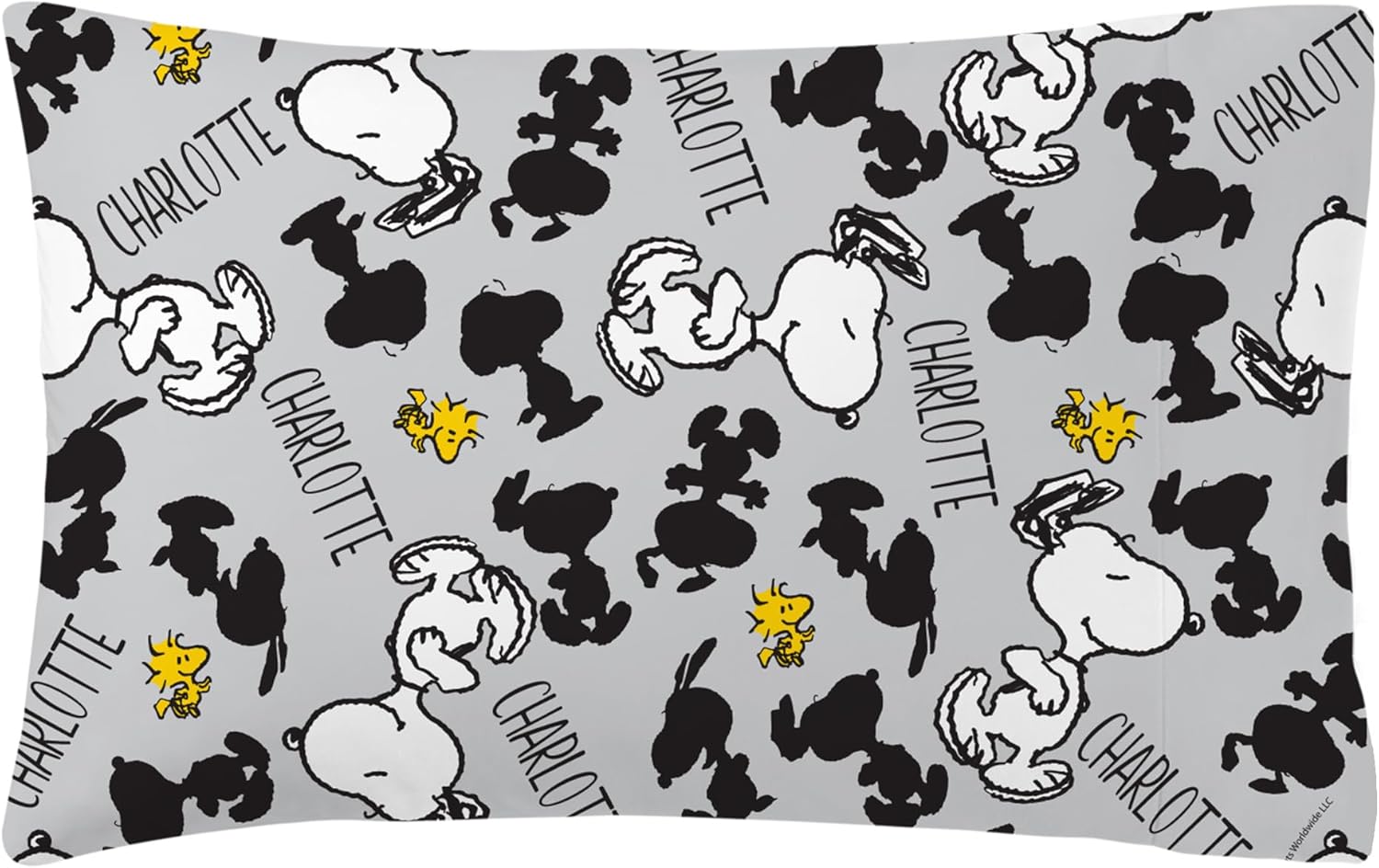 Let’s Make Memories Personalized Pillowcase - Custom Pillowcase for Kids with Name - Case for Standard Size Pillow - Peanuts All-Over Snoopy Design - Plush - Gray
