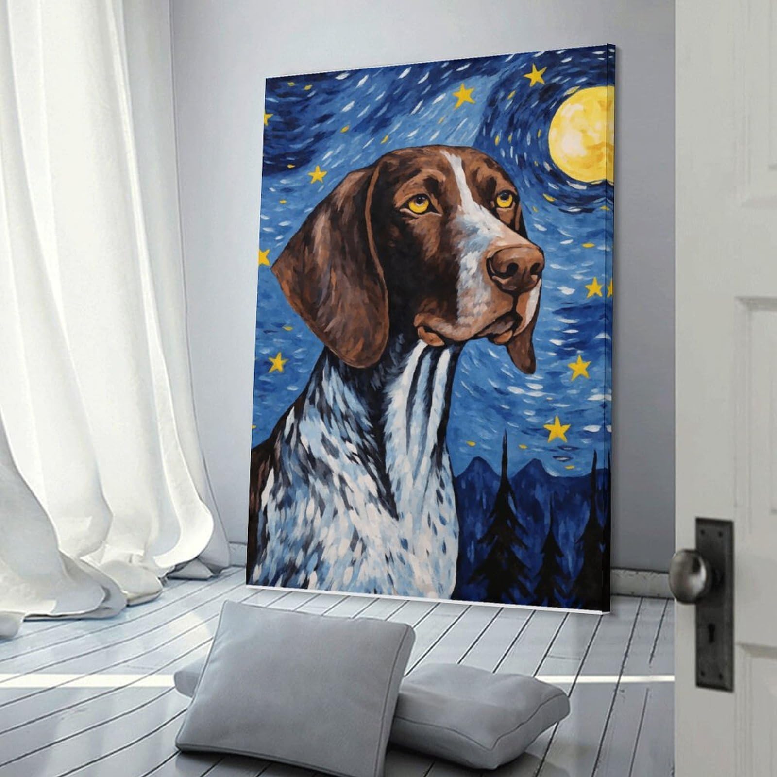 Junmoney Frame-Style-8 German Shorthaired Pointer Art Print Wall Decor Canvas Print, 24X36inch(60X90cm), For Flats, Guest Rooms Or Compact Rooms, A Simple Refresh For Blank Walls