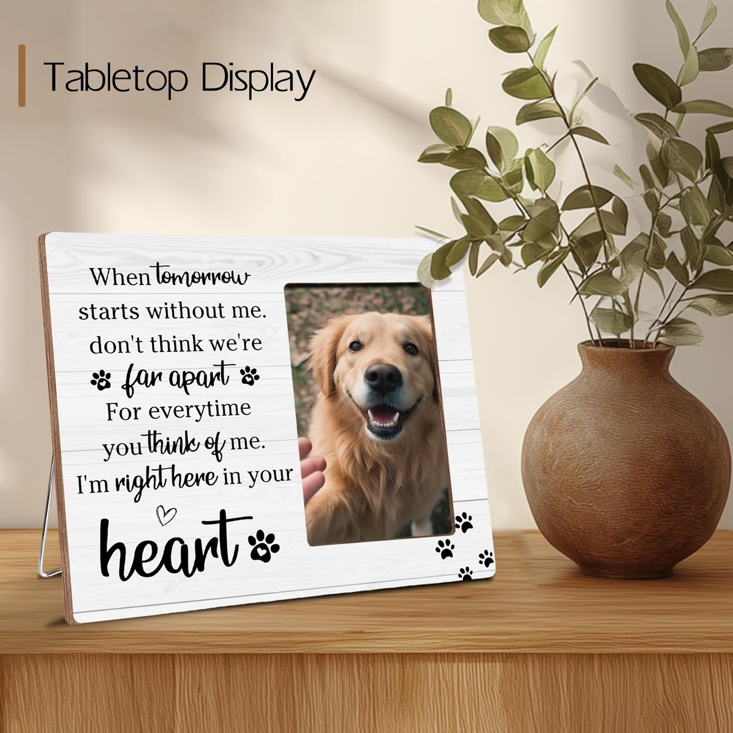 Pet Memorial Gifts for Loss of Pet, Right Here In Your Heart, Cat Dog Memorial Wooden Picture Frame Sympathy Gifts, Fits 4x6 Photo Frame - Image 4