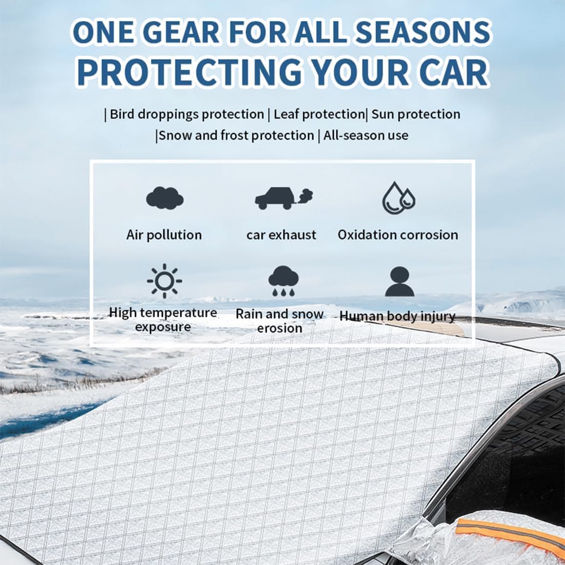 2026 Upgraded 4-Layer Magnetic Windshield Cover for Car, Winter Car Windshield Snow Cover for Ice and Snow, with Magnetic Edges & Side Mirrors Cover, Universal for Cars SUVs Vans Truck (2PCS-63* 45in)