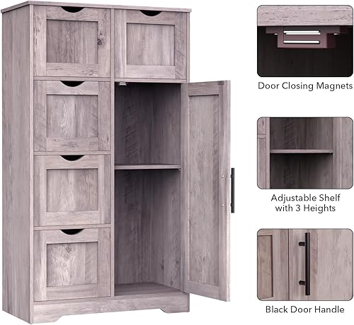 Miniatura 5 de Tidyard Armario de baño con 5 cajones de almacenamiento y 2 estantes, organizador de almacenamiento de armario independiente, gabinete de baño MDF