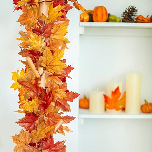 Miniatura 6 de Paquete de 2 guirnaldas de hojas de arce artificiales de otoño de 5.6 pies, guirnalda de follaje de hojas de otoño falsas para interiores y