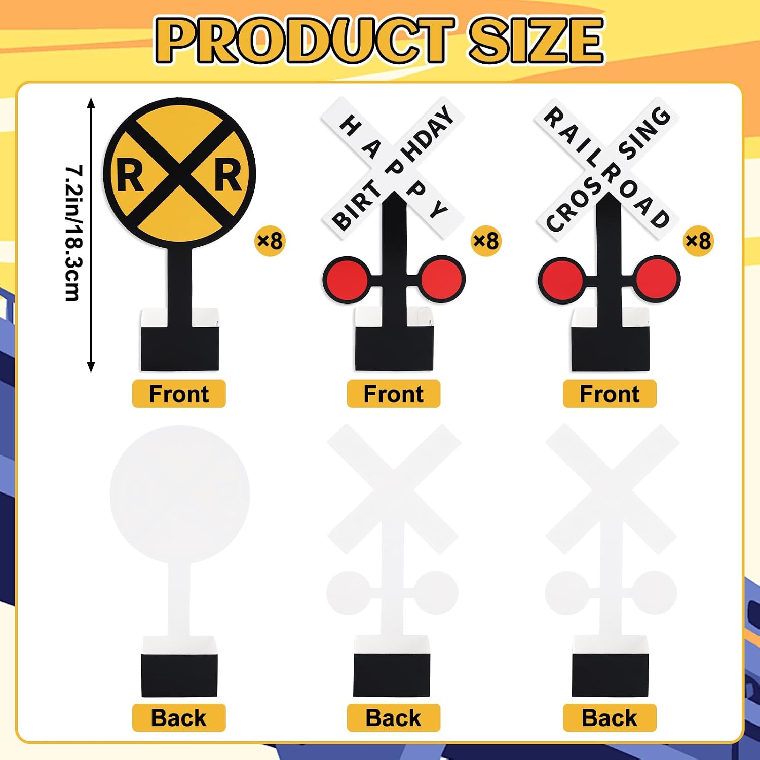 24Pcs Railroad Crossing Sign Table Centerpieces Train Birthday Party Decorations Railroad Happy Birthday Sign Table Toppers for Train Theme Birthdays Party Baby Shower Photo Booth Prop Supplies