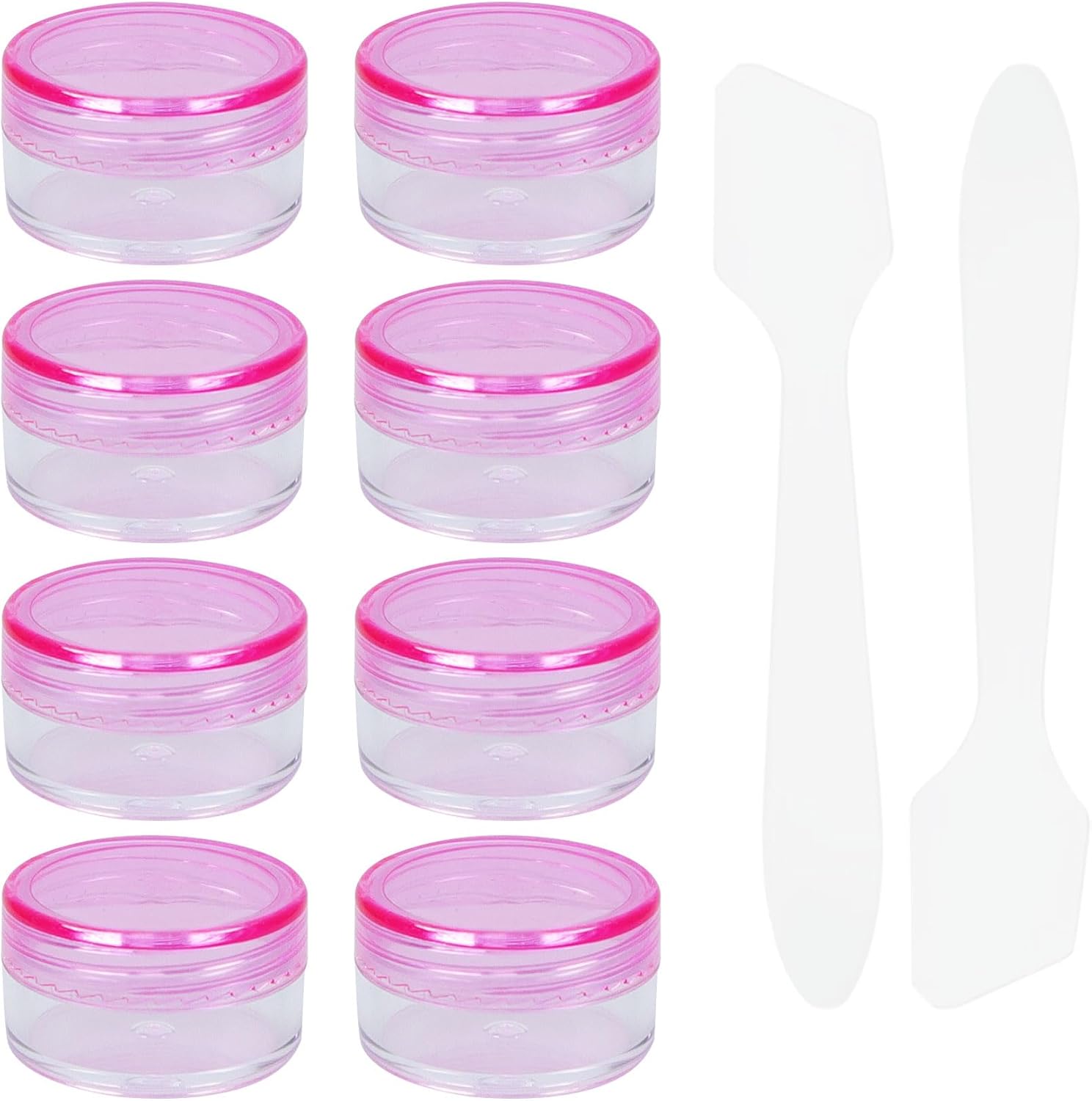 Pack of 8 Small Containers 5 ml with Lids Plastic Cream Jars for Filling Empty Cosmetic Jars with 2 Mini Spatulas Cream Jars Travel Potty Container Set for Lip Balm Lotion Cream Pink