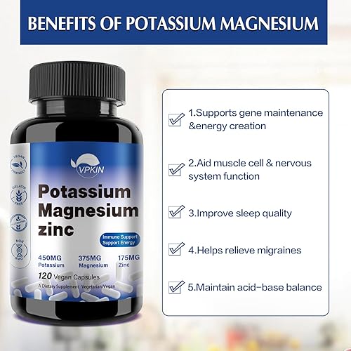 Miniatura 4 de Suplemento de potasio y magnesio 1000 mg, magnesio potasio aspartato de zinc apoyo vascular, hueso, corazón, músculo y nervioso, sin OMG, vegano,