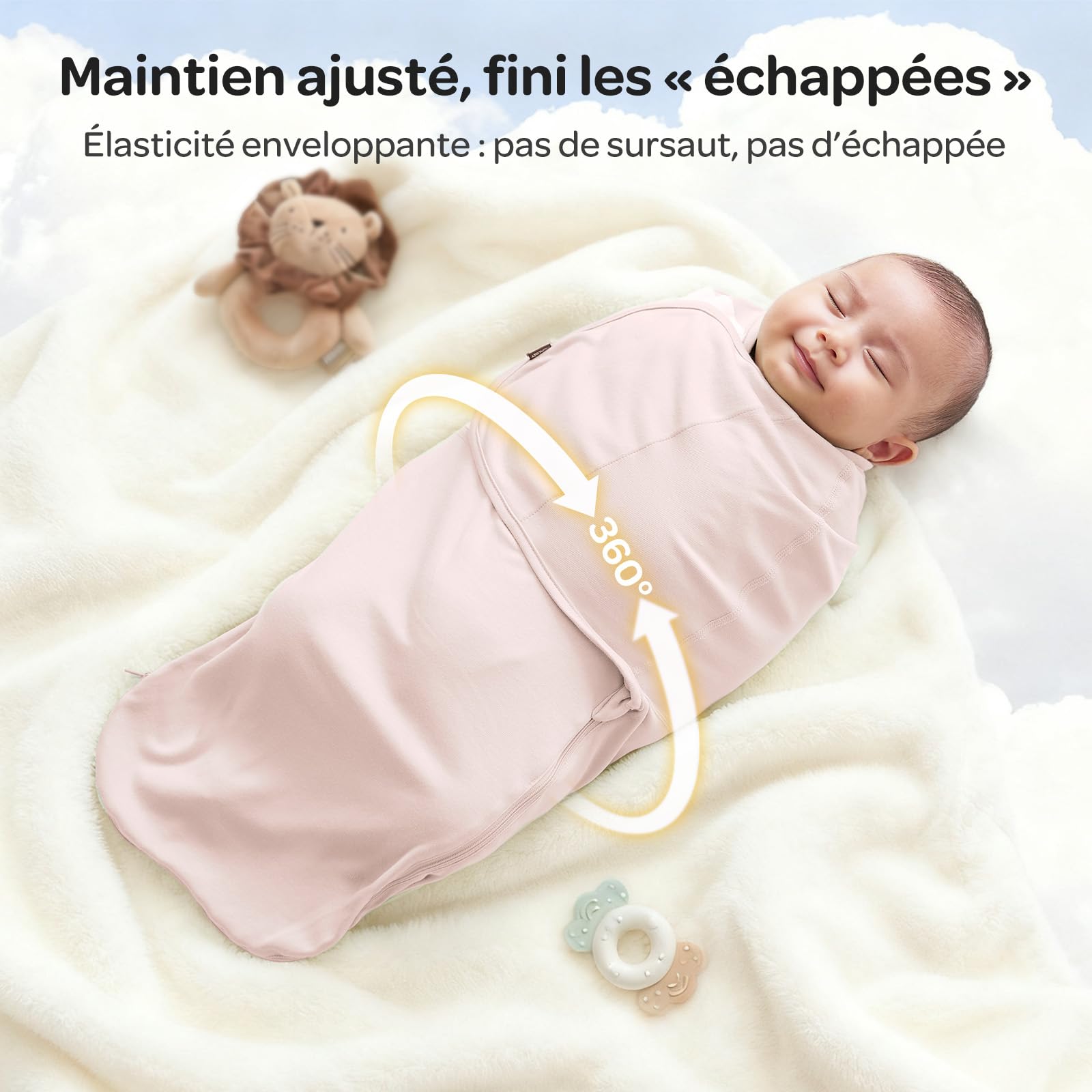 momcozy Couverture Emmaillotage Bébé pour Nouveau-né, Fermeture Silencieuse, Convient aux Nourrissons de 0-3 Mois, Réduit Le Réflexe de Sursaut, Indispensable pour Nouveaux Parents, Paquet de 2,Rose