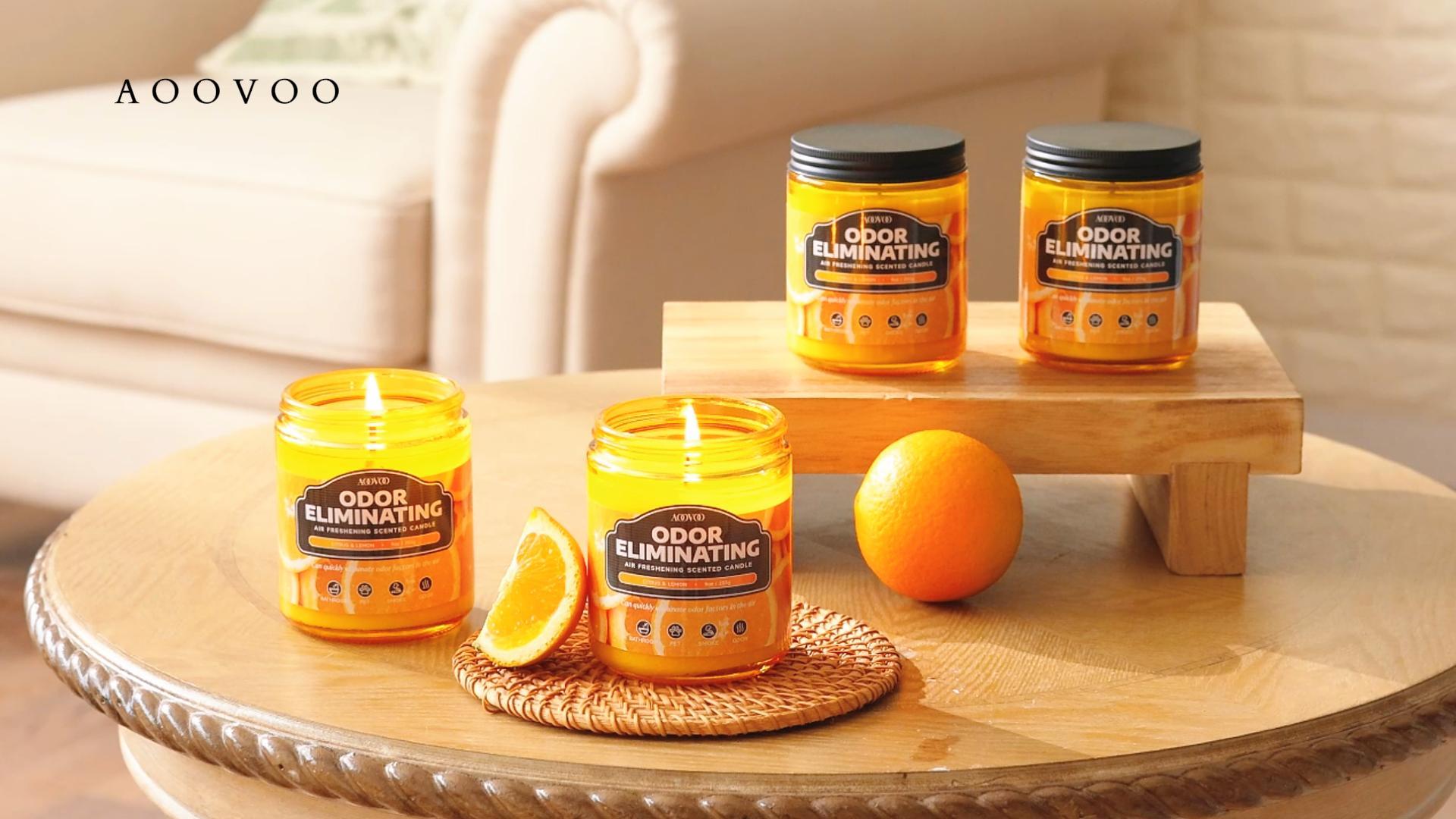 Image of AOOVOO Citrus Lemon Odor Eliminating Highly Fragranced Candle - Eliminates 95% of Pet, Smoke, Food, and Other Smells Quickly, Non Toxic Air Freshing Soy Candle, 9 oz Up to 50 Hours Burn time