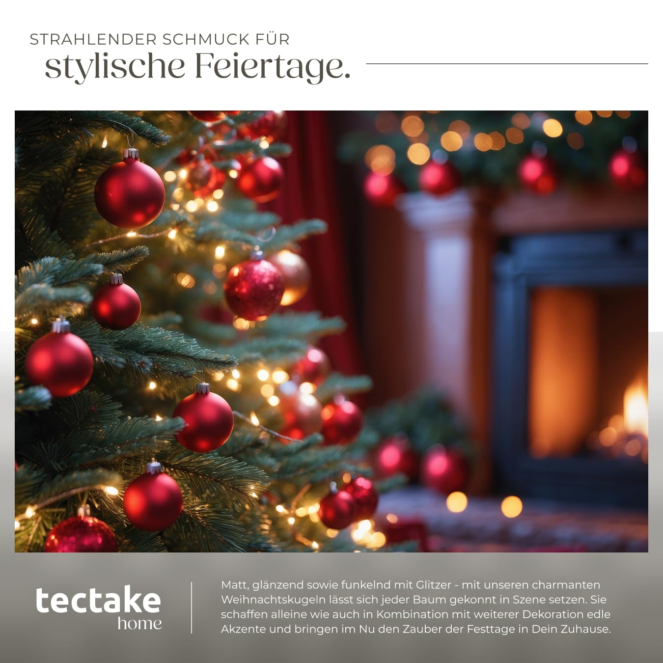 tectake® 24er Set bruchsichere Weihnachtskugeln Skandi Style, Baumschmuck, Christbaumkugeln rot Plastik, mit Matter, glänzender und glitzernder Oberfläche, inkl. Weihnachtskugel-Aufhänger