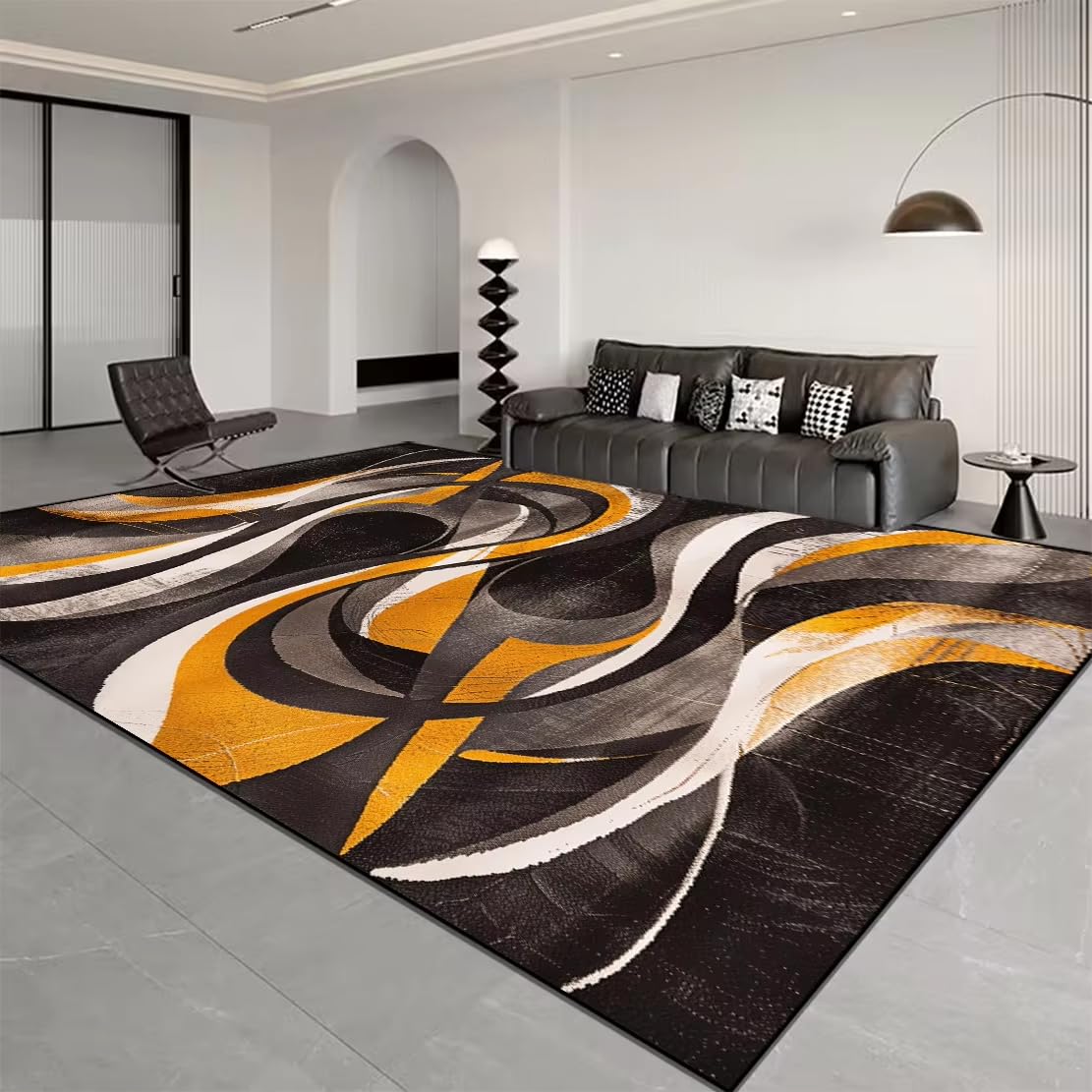 Tapis lavable à rayures de luxe orange et marron pour grand salon 60x140 cm