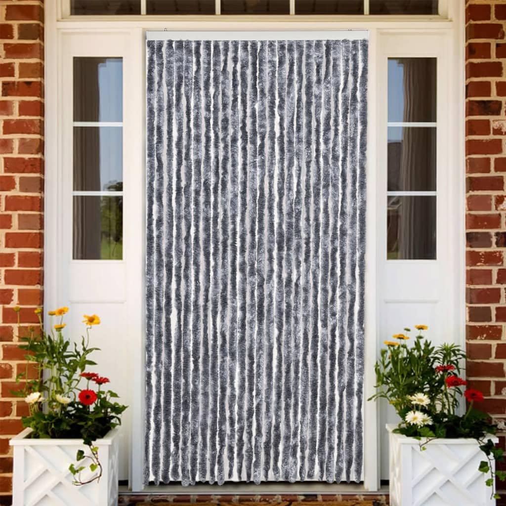 vidaXL Rideau Anti-Mouches, Store Anti-Insectes avec Crochet, Rideau de Porte Longueur et Largeur Réglables, Argenté 100x230 cm Chenille