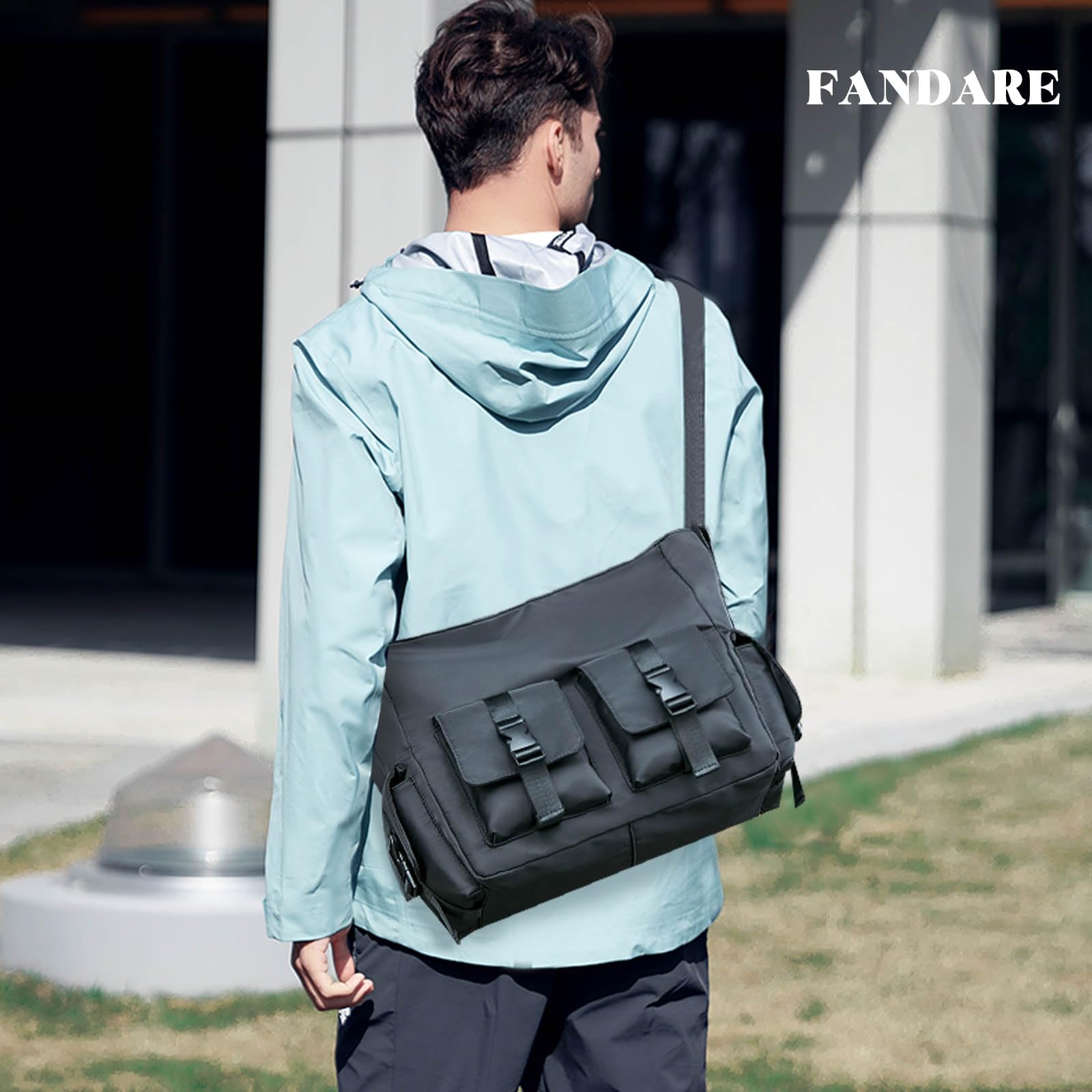 FANDARE Ultraleggero Borsa a Tracolla Uomo e Donna, Sportiva per Palestra, Messenger per 15.6 Pollici Tablet, Ufficio, Università, Insegnanti - Nera