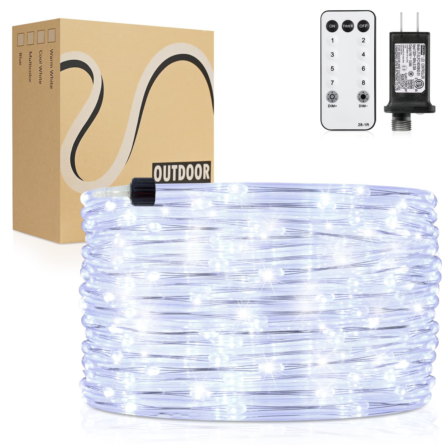 Rope Lights Outdoor, 98ft 600 LED Outdoor Plug in Rope Light, Waterproof String Lights for Garden, Tree, RV, Patio, Holiday Decor, Party, Christmas (Cool White)