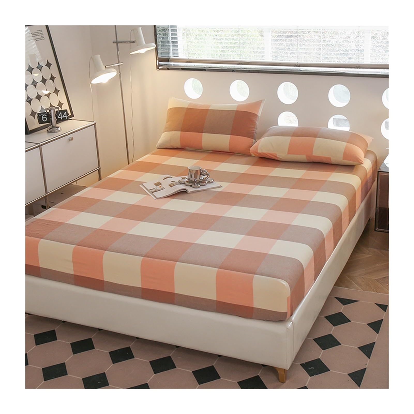 Lenzuolo con angoli a quadri, per letto matrimoniale XL, per letto matrimoniale, king size, in 100% cotone lavato, lenzuolo con tasca profonda 45 cm, lenzuolo con angoli elasticizzati