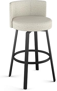 Amisco Cristina 26 in. Counter Height Barstool, Stool with Backrest for Kitchen Island and Bar - Cream and Greige Boucle Polyester/Black Metal