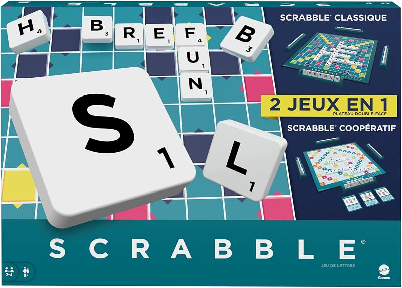 Mattel Games Scrabble dos en uno, versión: francesa, HWD44