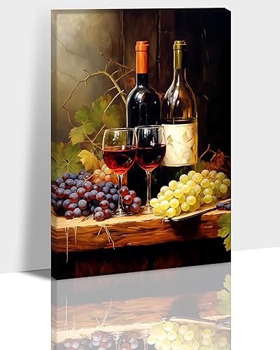 Miniatura 22 de Hzddty Lienzo decorativo para pared, diseño rústico de cocina, vino tinto y pan, cuadros de comida para decoración de pared, impresiones de pintura