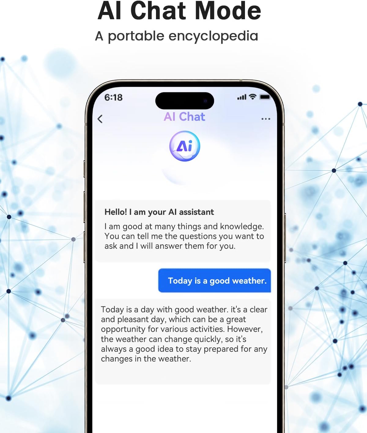 Smartphone screen showing AI Chat mode