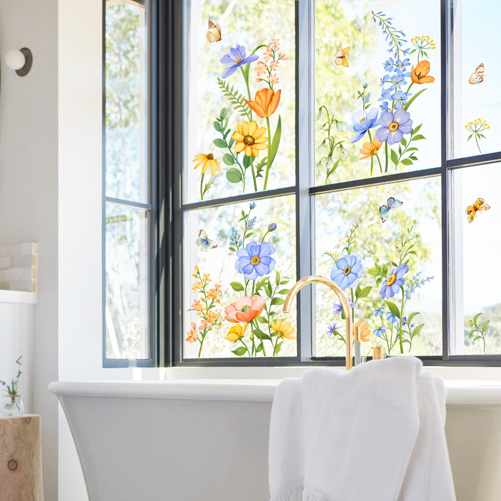 10 Pezzi Adesivi per Finestre Primavera, Vetrofanie Primavera Finestre Farfalle Decorative, Farfalla Fiore Albero Vetrofanie Decorazioni