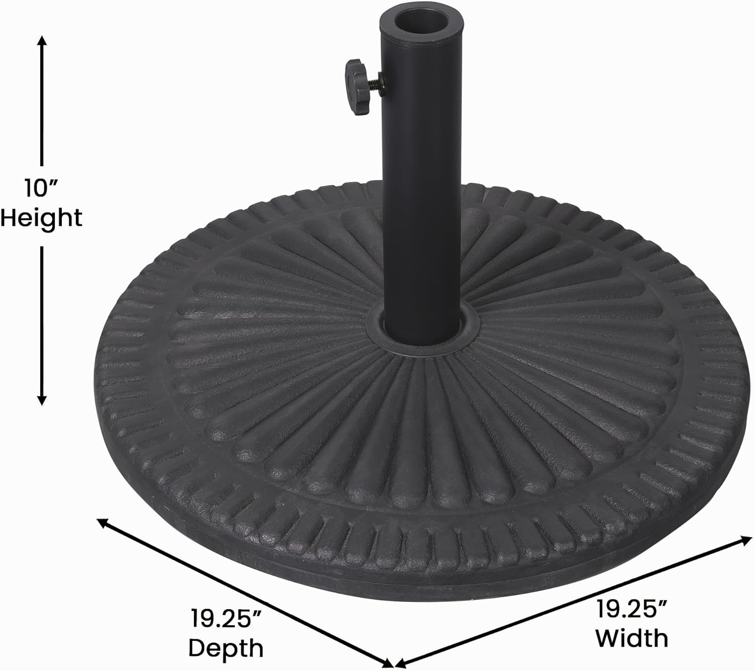 Flash Furniture Kona Universal Cement Patio Umbrella Base with Weatherproof Sunburst Pattern Plastic Polymer Coating - 19.25" Diameter, Black
