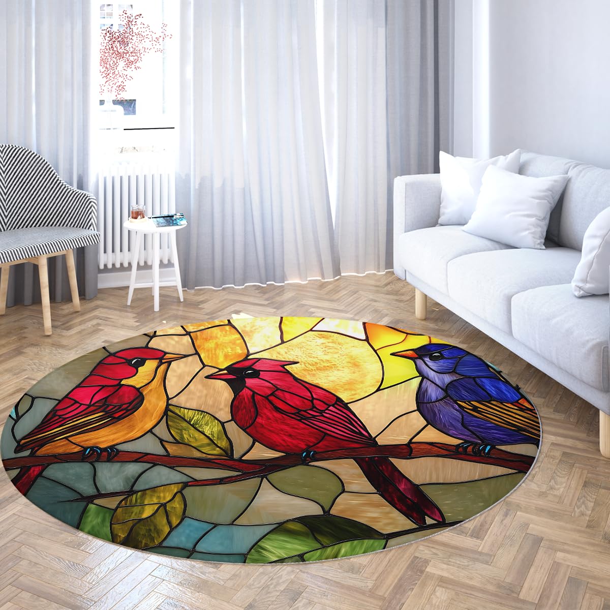 Okrągły dywan Vintage Cardinal Print 160cm dywaniki nadające się do prania
