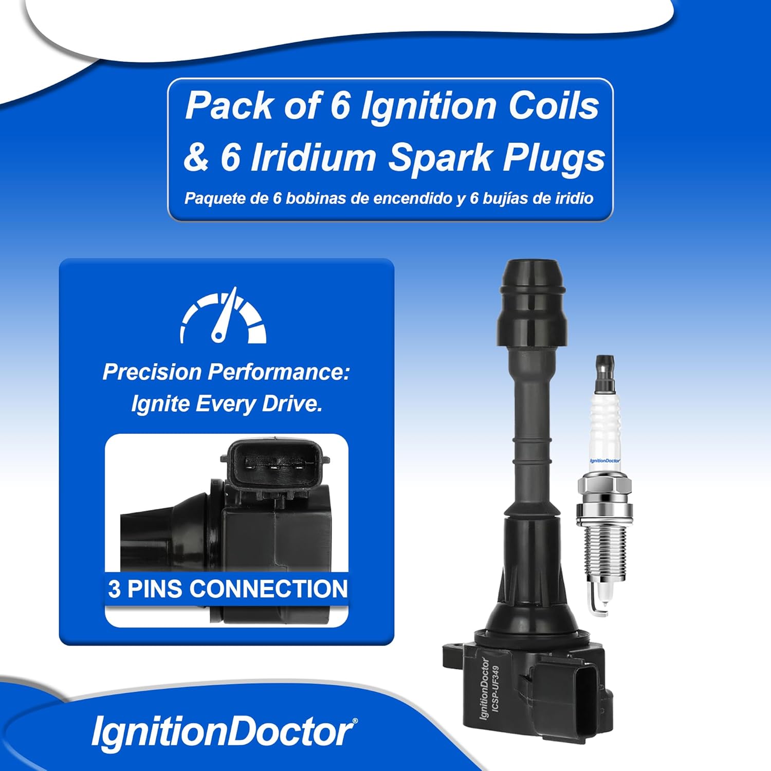 Set of 6 Ignition Coil Pack and Spark Plugs Fits Nissan Altima Maxima Murano Quest Frontier Pathfinder Xterra 2002 2003 2004 2005 2006 2007 2008 3.5L V6 Replaces UF349 224018H515 C1406