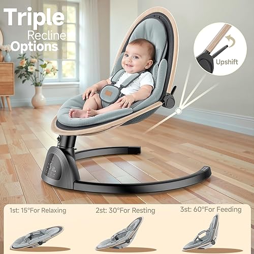 Miniatura 5 de Columpios eléctricos para bebés, columpio infantil con altavoz de música, 3 posiciones de asiento, 5 velocidades y control remoto para niño recién