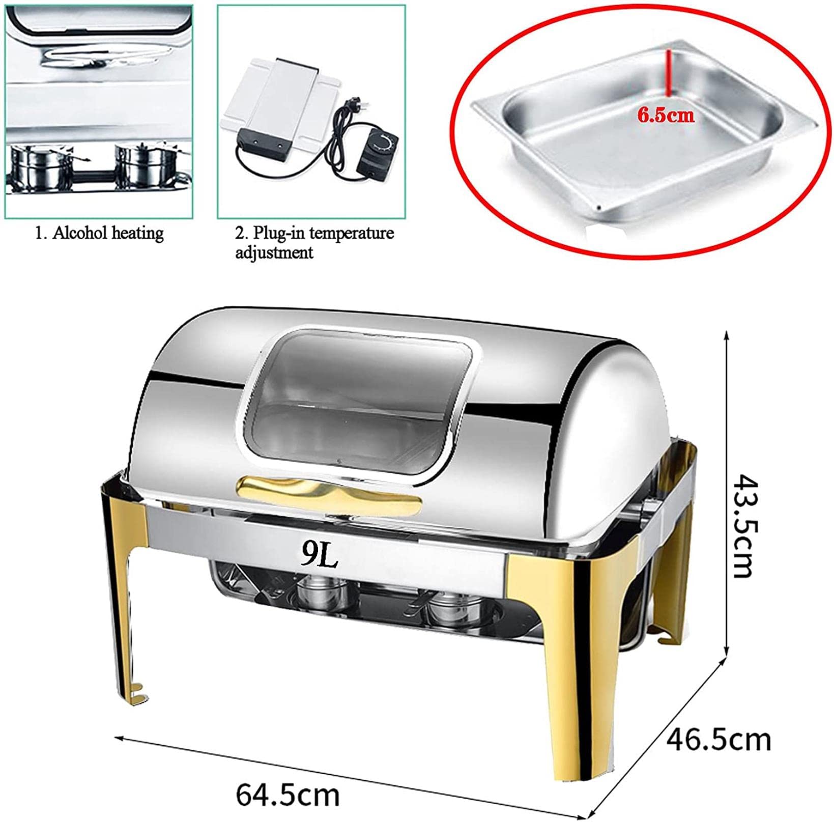Chafing Dish Buffet, 9L/13L Calientaplatos de Buffet de Acero Inoxidable, Chafing Dish Electrico para Hotel Fiesta y Cocina, Temperatura Ajustable 30-85 ℃