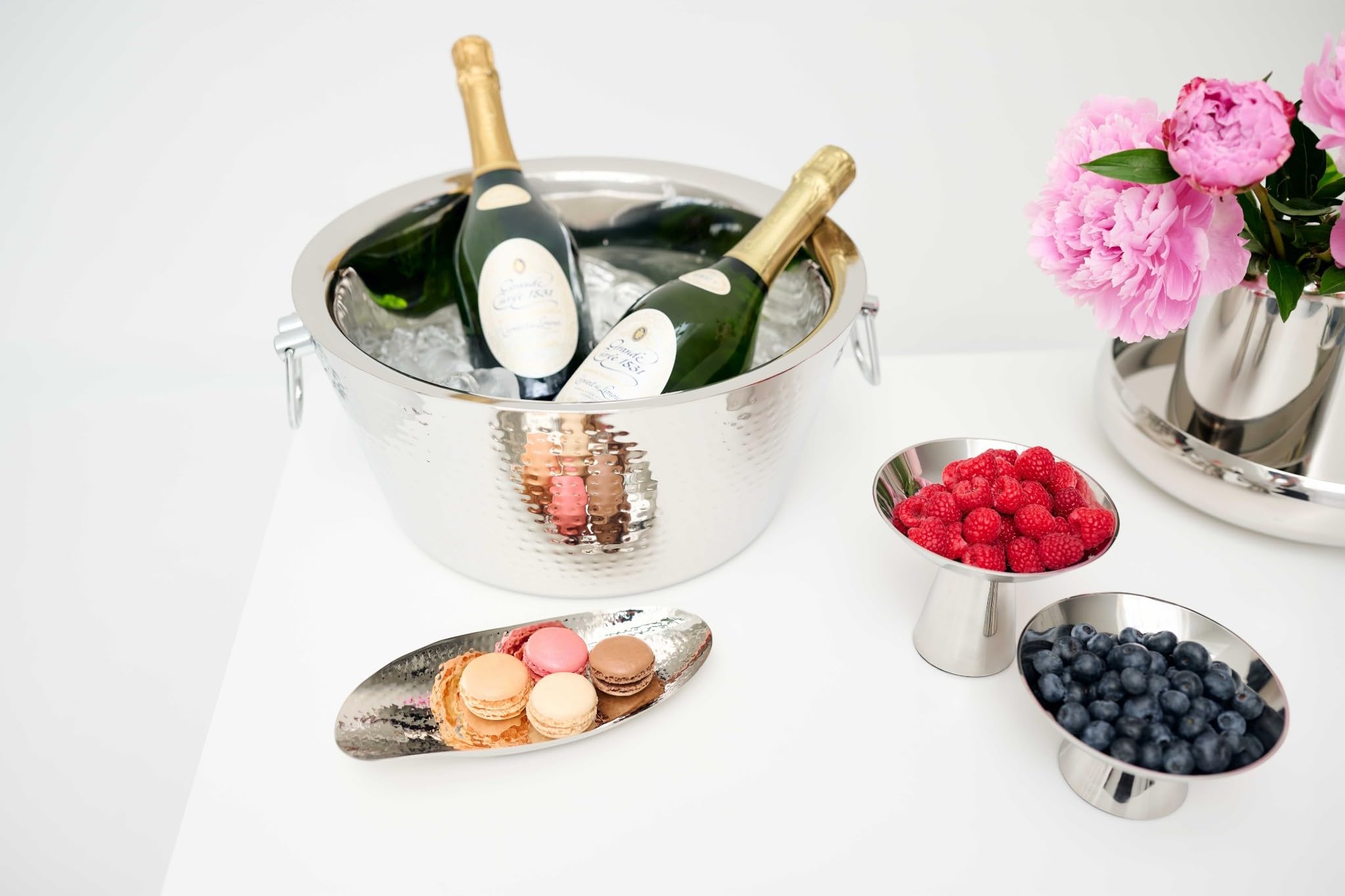 EDZARD Secchiello per champagne Ontario (Ø 38 cm, H 18 cm), acciaio inox a doppia parete, martellato, con manici, per 5 bottiglie – glacette grande, spumantiera, portabottiglie, ristorazione