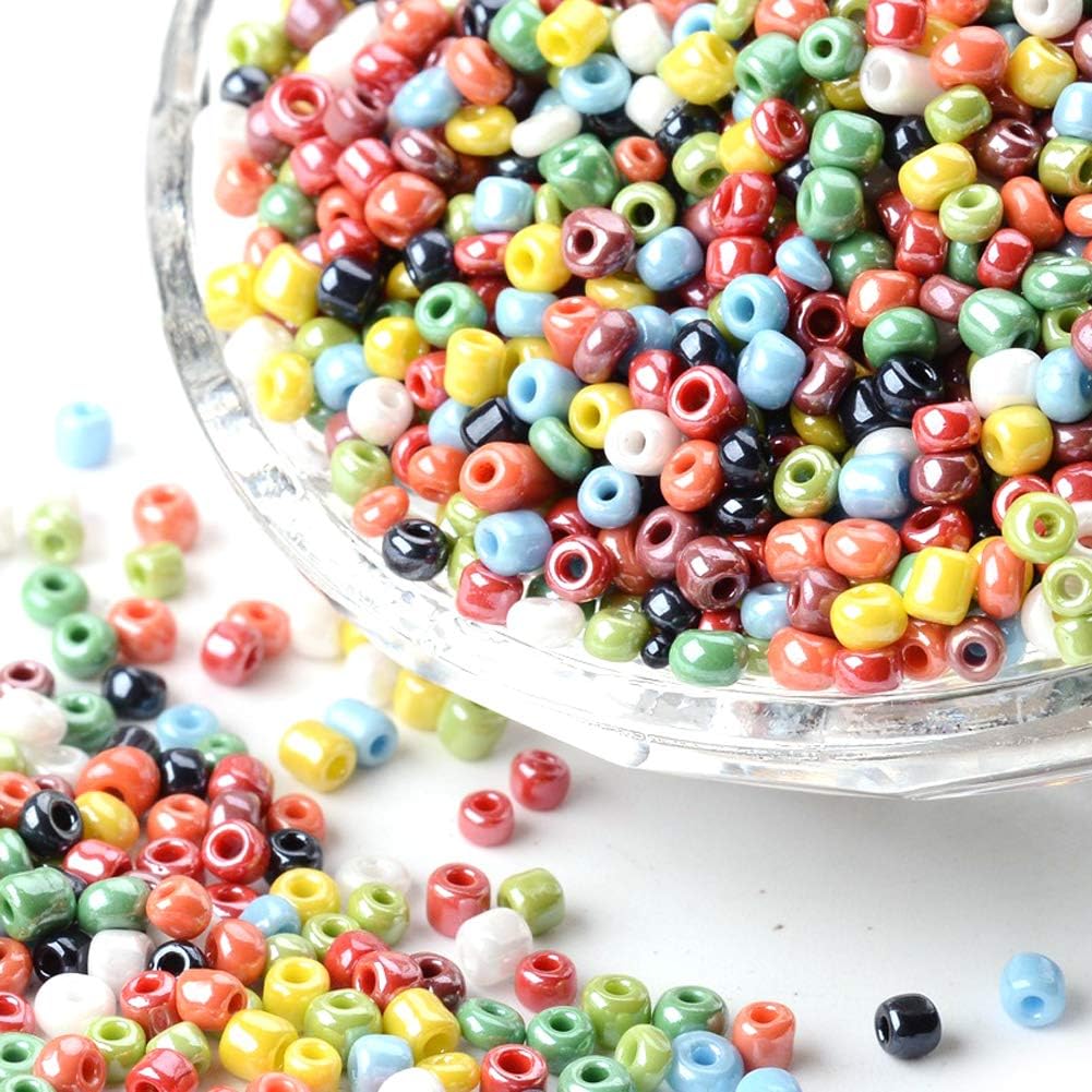 Pandahall 6/0 Silver Lined Round Glass Seed Beads 4mm Mixed Color Tiny Glass Pony Beads Loose Beads Spacers for Jewelry Making (About 4500 Beads/Pound)