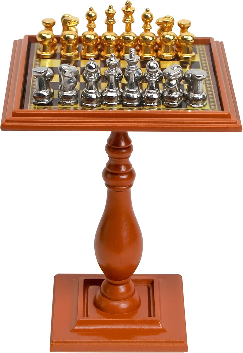 Miniature Chess Set Dollhouse Furniture 1/12 Magnetic Mini Board Games Doll House Accessories Ornament Decor for 1:12 Study Room, Living Room, Library, Table with Gold & Silver Chess Pieces Model