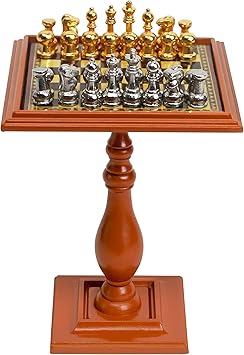 Miniature Chess Set Dollhouse Furniture 1/12 Magnetic Mini Board Games Doll House Accessories Ornament Decor for 112 Study Room, Living Room, Library, Table with Gold & Silver Chess Pieces Model