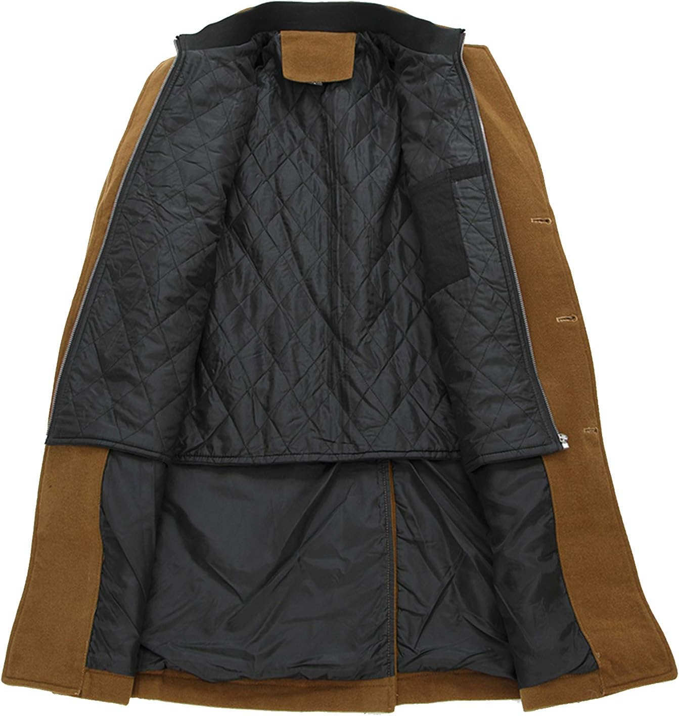 Flygo Men's Winter Classic Wool Blend 2 Pieces Single Breasted Long Pea Coat