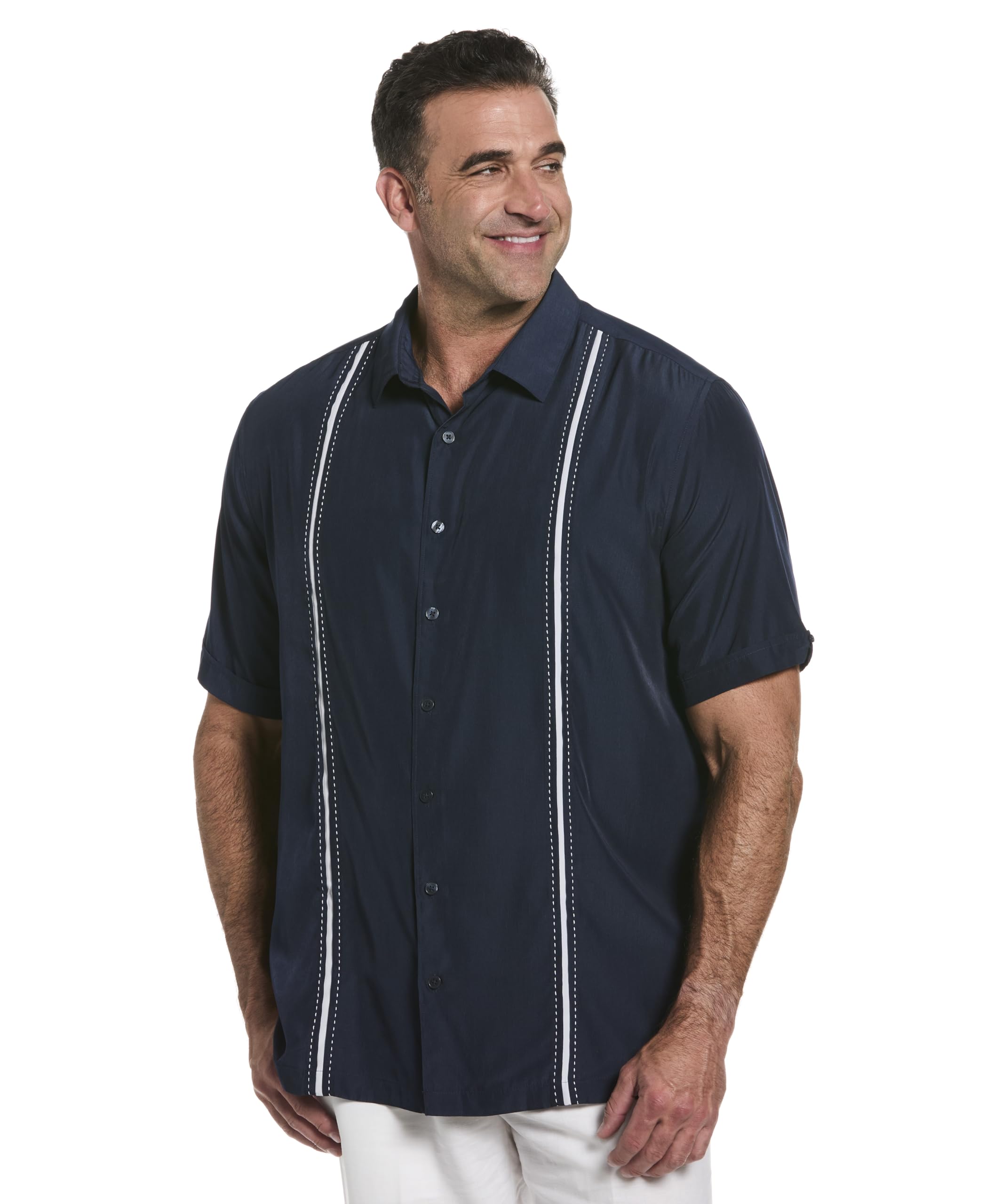 Cubavera Men's Short Sleeve Insert Panels with Pick Stitch Shirt, Dress Blues, XXL