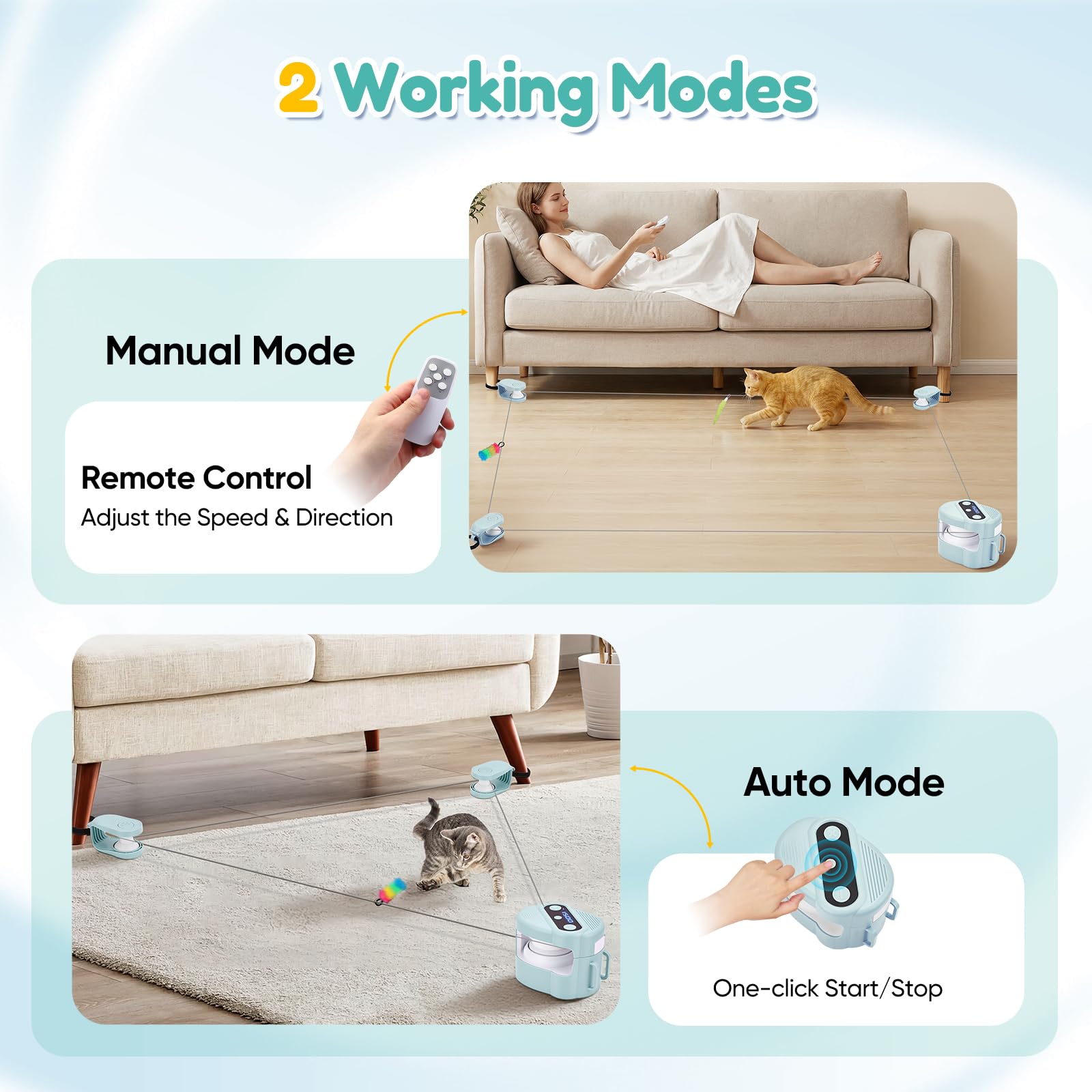 Juguete Interactivo para Gatos de Interior, Juguete de Caza simulado automático/Control Remoto, Juguete para Mascotas Que Consume energía, Velocidad Ajustable(Azul Claro)