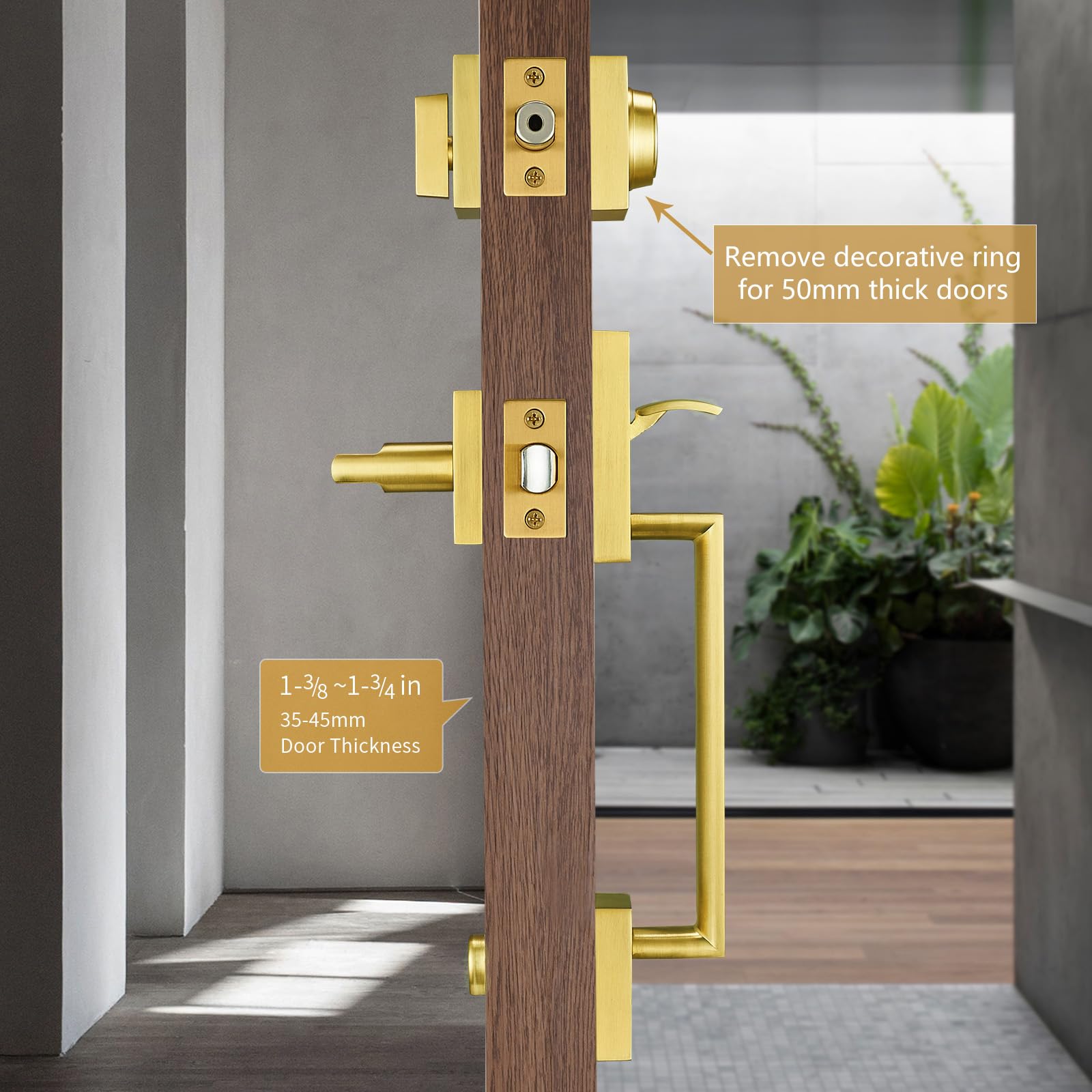 dairazan Modern Satin-Brass Front Door-Handle - Entry Door Lock