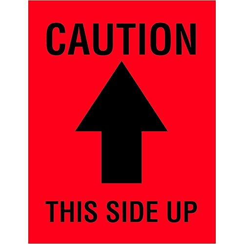 Tape Logic Aviditi Tape Logic - Adhesivo adhesivo de advertencia de flecha roja y negra, 3 x 4 pulgadas, "Caution This Side Up", para envío,