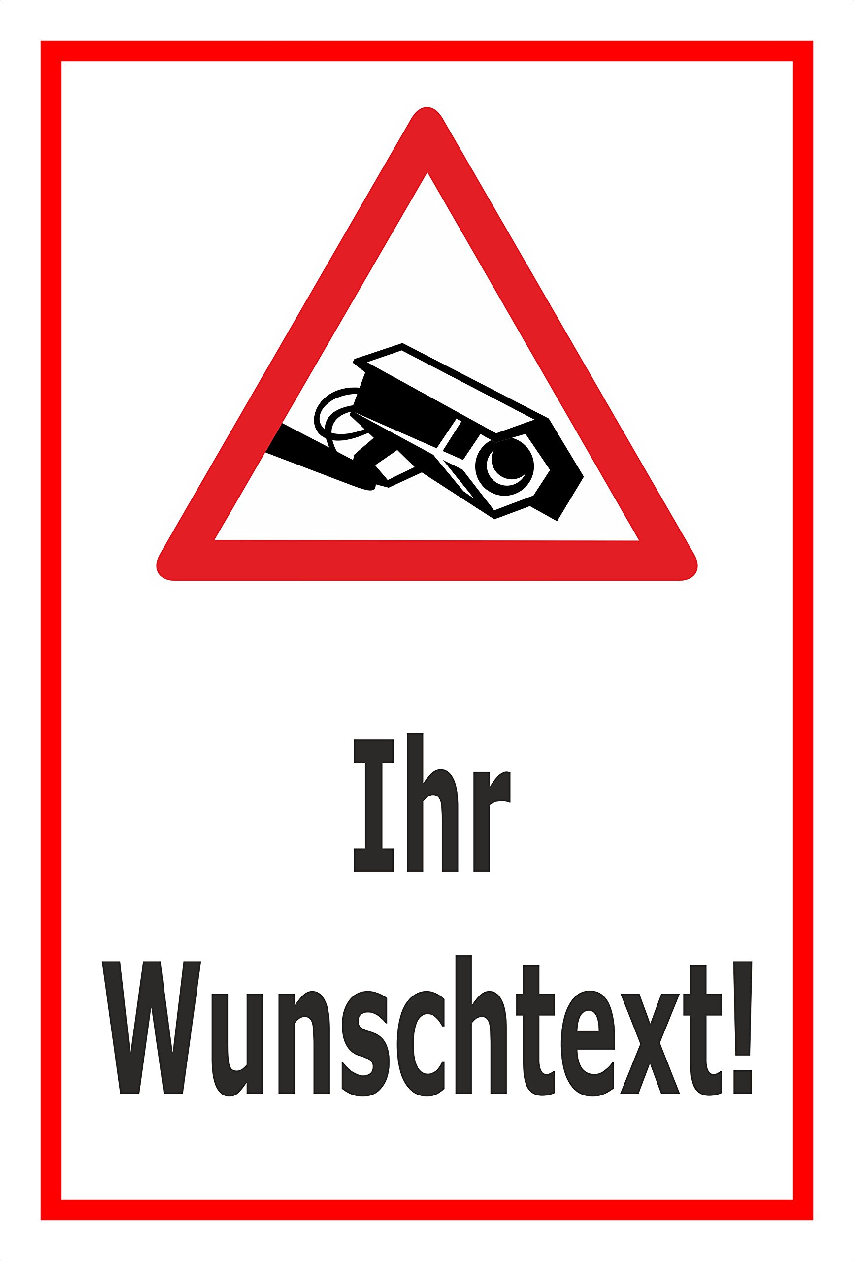 Schild Achtung Videoüberwachung - Ihr Wunschtext – 60x40 cm – 3mm Aluverbund – mehrere Größen/Materialien
