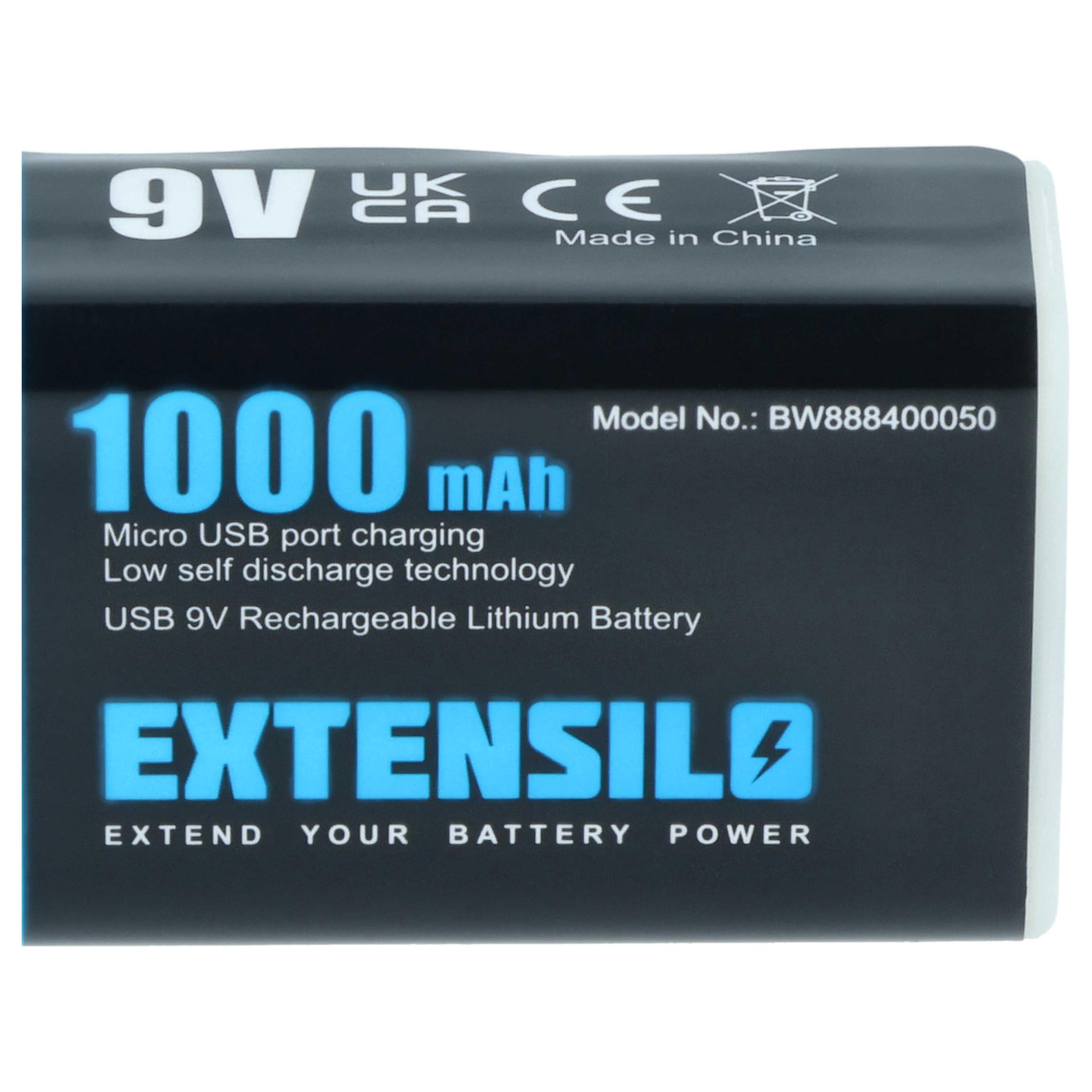 10x Piles Bloc Batterie 9V pour Divers appareils (1Ah, 9V, Li-ION), prête à l'emploi, avec Micro-USB
