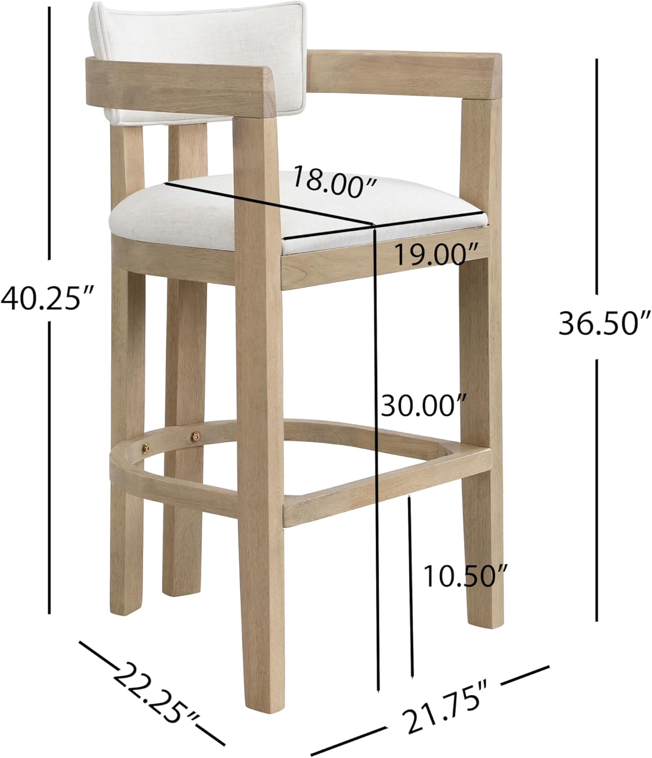 Christopher Knight Home Falcon Bar Stools Set of 2, Fabric Round Backrest Counter Height Barstool for Kitchen Island, Wooden Dining Room Chair, Bar Table Counter Stool with Footrest, Light Ash+Beige