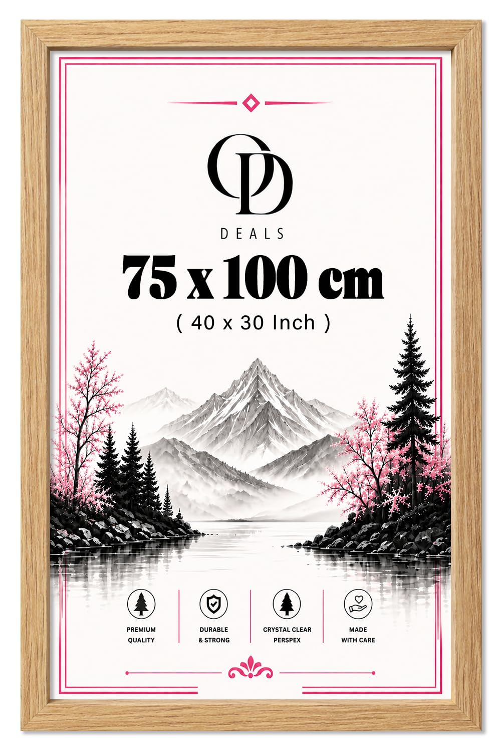 OD Deals 75x100cm Poster Frame | Solid MDF Engineered Wood Flat Style | Sturdy Metal Clips & Sawtooth Hangers | Wall Mount Portrait or Landscape | 29.5x39.3 inch – Oak