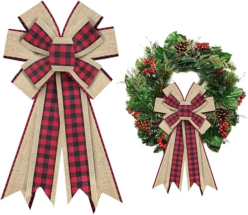 Miniatura 5 de ALIBBON Lazos grandes de Navidad para coronas, lazos de corona de Navidad, lazos de palabras Let It Snow, lazos de terciopelo rojo para puerta