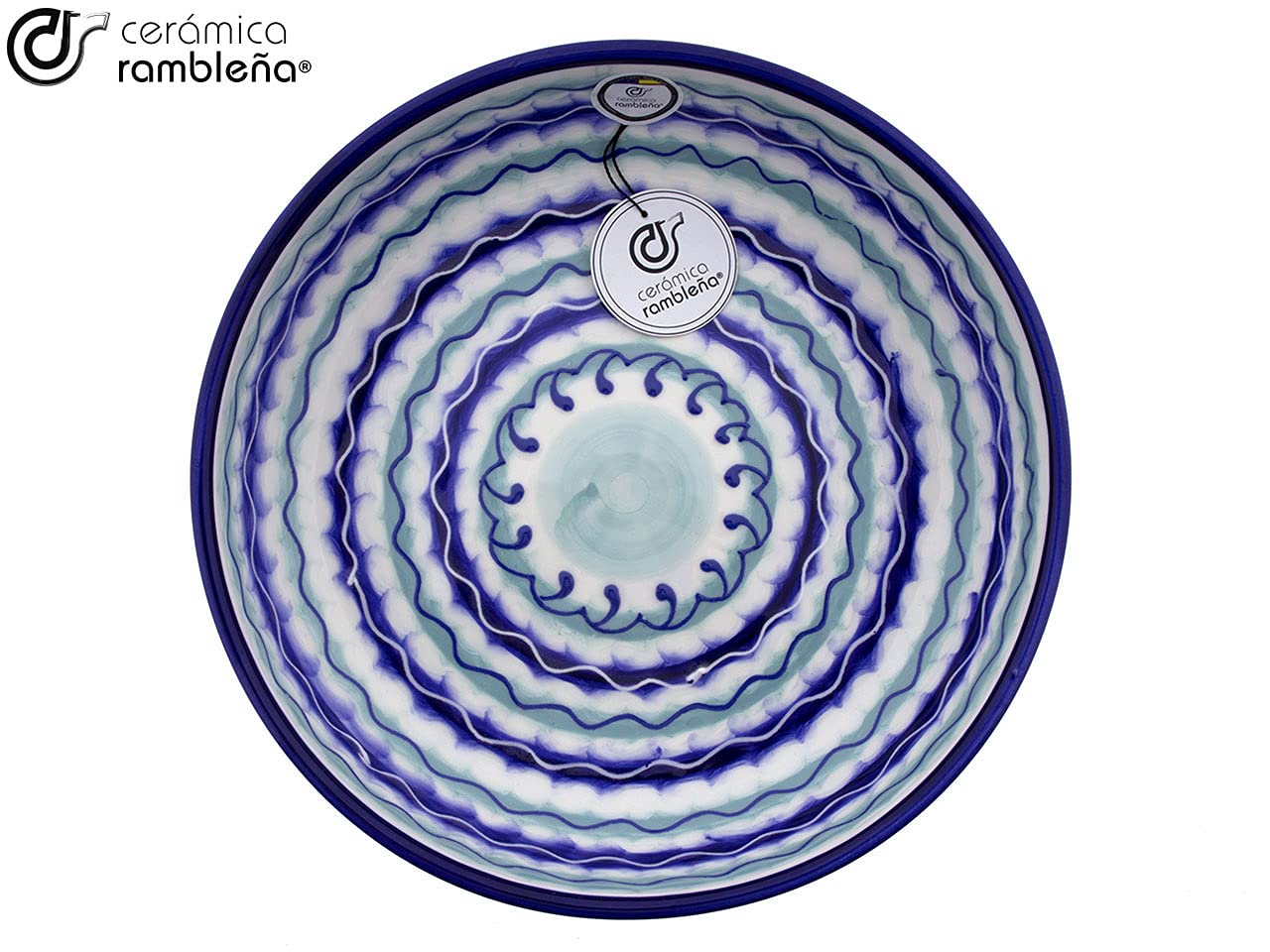 CERAMICA RAMBLEÑA | Ceramiczna miska sałatkowa | Oryginalne salaterki | Salaterki Dekoracja Niebieski - Model 18 | 100% ręcznie robiona dekoracja | 27x27x7 cm