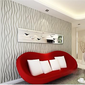QIHANG High-Grade Thick Vinyl Flocking Curve Series Vertical Stripes Wallpaper Roll Silver&Gray Color 1.73 X 32.8 = 57 Sq.ft