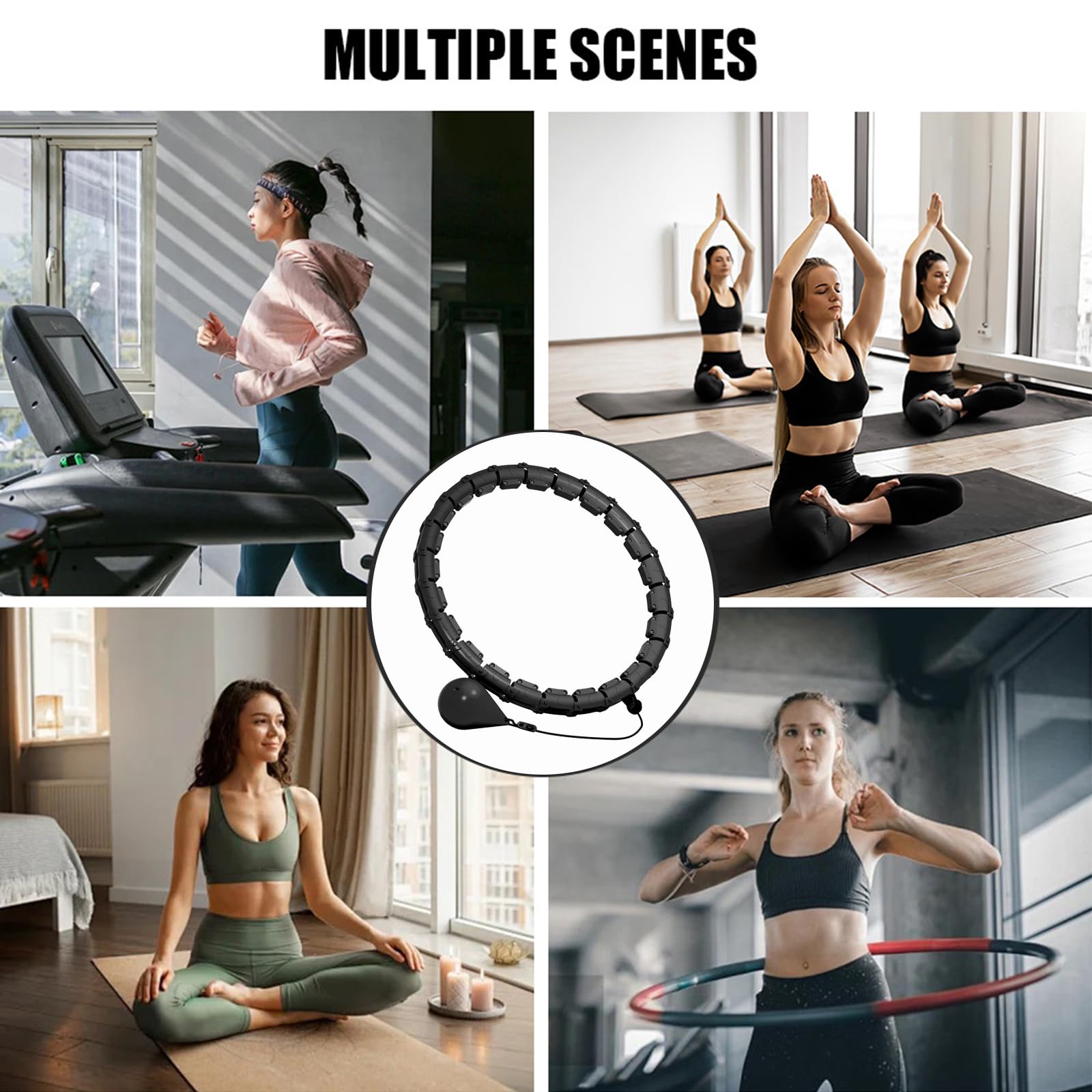 Smart Hula Hoop - Pneumatico per adulti con peso a sfera, 32 nodi (57 – 165 cm), regolabile, per il fitness, silenzioso, per la dimagrimento, per la perdita di peso, fitness, inferiore