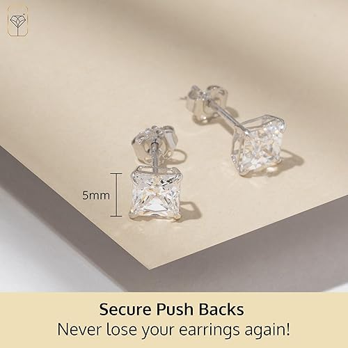 Miniatura 5 de 14K Gold Princess Cut CZ Stud Earrings for Women & Men Anti Tarnishing Cubic Zirconia Earrings Studs with 14K Gold Butterfly Backs 4MM 5MM 6MM 7MM